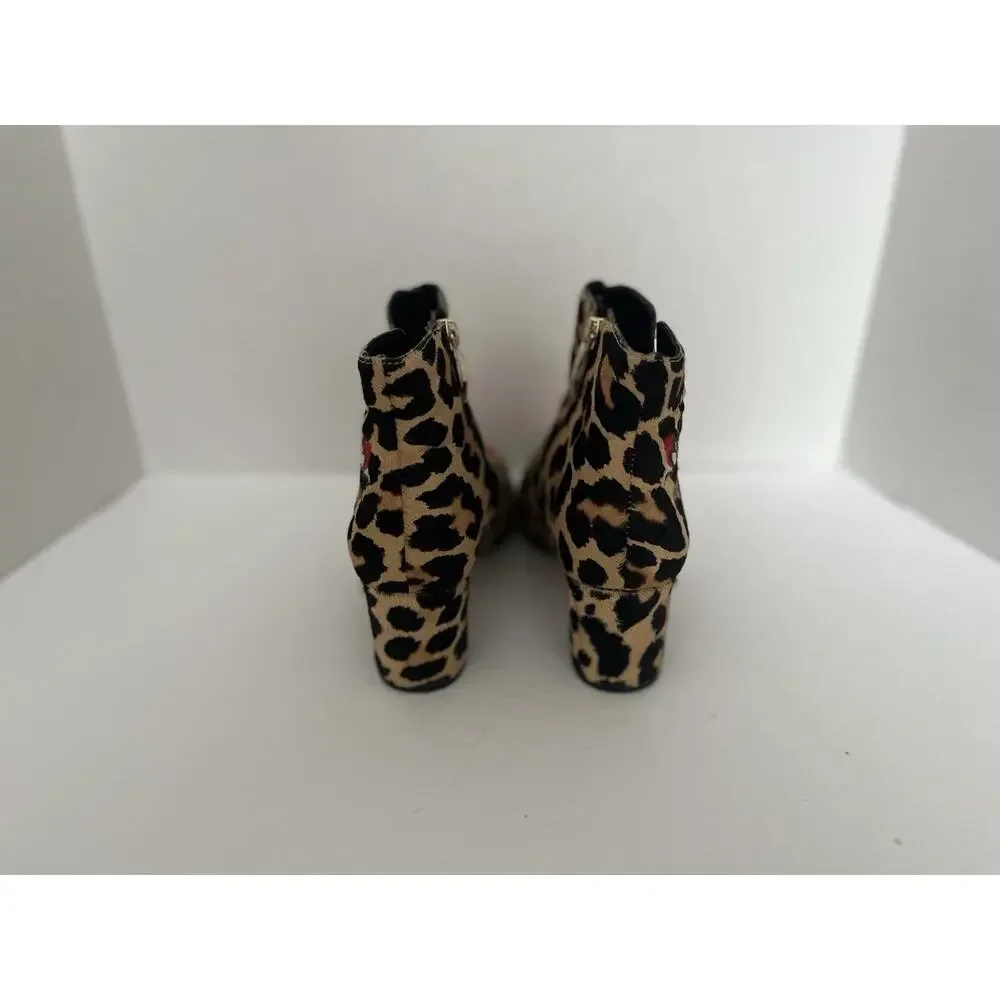 KATE SPADE LEOPARD CALIF HAIR BOOTIES WITH ROSE EMBROIDERED DETAIL, SIZE 6M